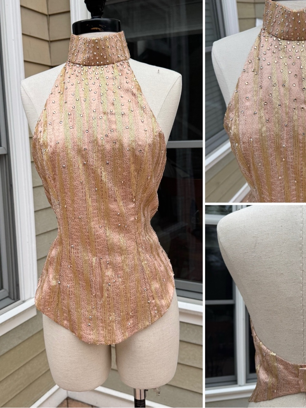 Embellished Gold Halter Top with Gold Accents - custom - designer- USA made